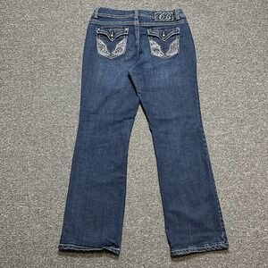 Y2K Code Bleu Blue Modern‎ Rise Bootcut Jeans Size 14R Embroidered